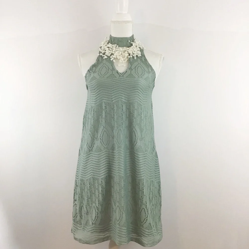 **2 FOR $20** CITY STUDIO LACE HALTER DRESS - Picture 2 of 9